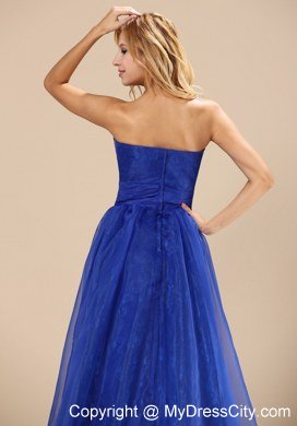 2013 Plus Size Prom dress with Blue Organza Strapless Brush Train