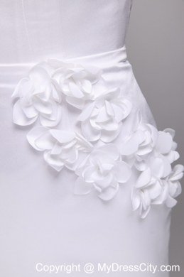 White Column Scoop Cap Sleeves Satin Appliques Prom Dress