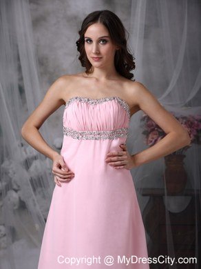 Simple Baby Pink Strapless Chiffon Junior Prom Dress with Backless