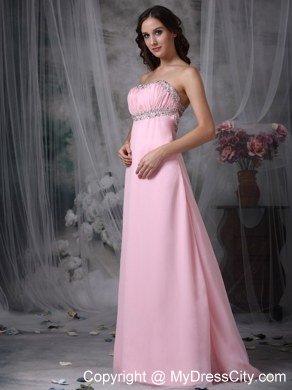 Simple Baby Pink Strapless Chiffon Junior Prom Dress with Backless