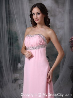 Simple Baby Pink Strapless Chiffon Junior Prom Dress with Backless