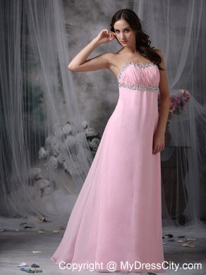 Simple Baby Pink Strapless Chiffon Junior Prom Dress with Backless