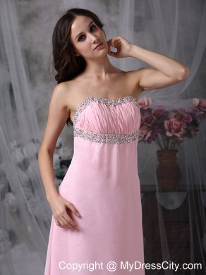 Simple Baby Pink Strapless Chiffon Junior Prom Dress with Backless