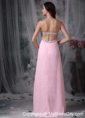 Simple Baby Pink Strapless Chiffon Junior Prom Dress with Backless