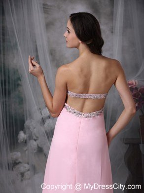 Simple Baby Pink Strapless Chiffon Junior Prom Dress with Backless