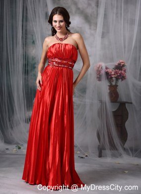 Luxurious Red Empire Ruches Taffeta Pleat Prom Dress for Girl