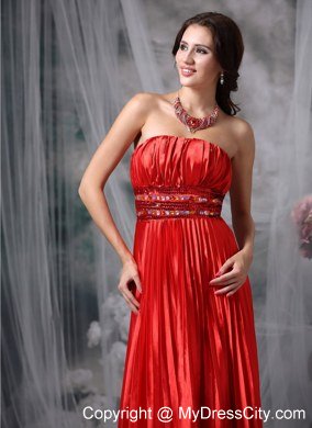 Luxurious Red Empire Ruches Taffeta Pleat Prom Dress for Girl