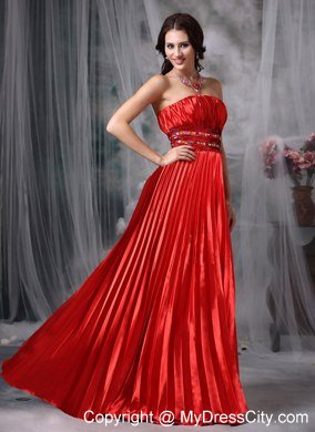 Luxurious Red Empire Ruches Taffeta Pleat Prom Dress for Girl