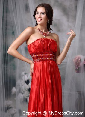 Luxurious Red Empire Ruches Taffeta Pleat Prom Dress for Girl