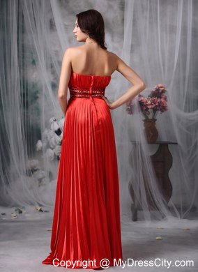 Luxurious Red Empire Ruches Taffeta Pleat Prom Dress for Girl