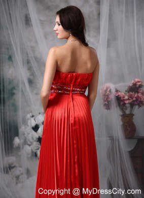 Luxurious Red Empire Ruches Taffeta Pleat Prom Dress for Girl