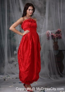 2013 Cheap Red Column Strapless Ankle-length Bow Prom Dress