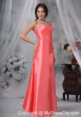 Watermelon Red Ruched Decorate Bust Prom Dress with Lace-up