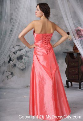 Watermelon Red Ruched Decorate Bust Prom Dress with Lace-up