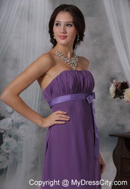 Ruched and Bowknot Decorate Bust Purple For 2013 Prom Dress