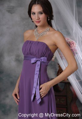 Ruched and Bowknot Decorate Bust Purple For 2013 Prom Dress