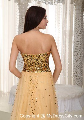 2013 Luxurious Gold Tulle Sequins Decorate Bust Dress For Prom