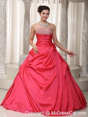 Coral Red A-line Lace-up Long Prom Dress with Pick-ups Beading