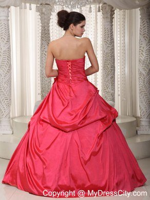 Coral Red A-line Lace-up Long Prom Dress with Pick-ups Beading