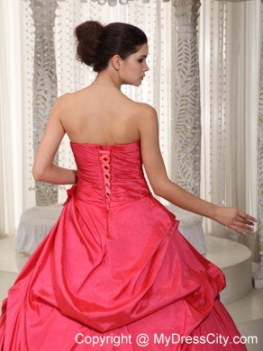 Coral Red A-line Lace-up Long Prom Dress with Pick-ups Beading