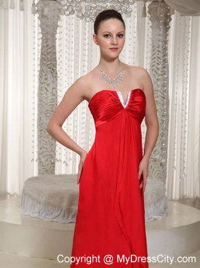 Plus Size Red V-neck Chiffon Ruches Prom Dress With Side Zipper