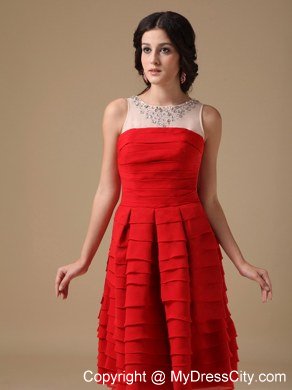 A-line Red Bateau Knee-length Ruffled Layers Short Prom Dress