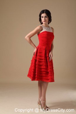 A-line Red Bateau Knee-length Ruffled Layers Short Prom Dress