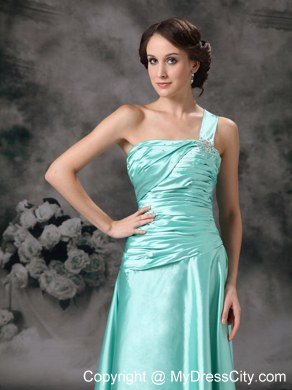 Cheap Apple Green One Shoulder Prom Dress with Ruches on Sale