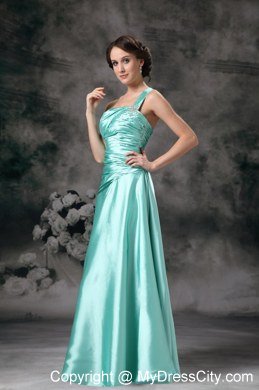 Cheap Apple Green One Shoulder Prom Dress with Ruches on Sale