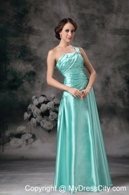 Cheap Apple Green One Shoulder Prom Dress with Ruches on Sale