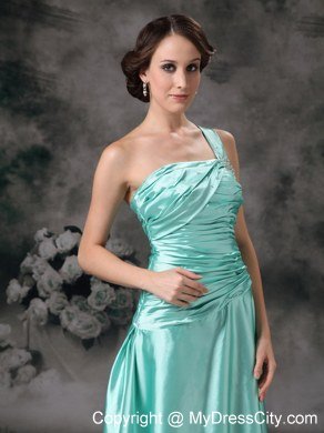 Cheap Apple Green One Shoulder Prom Dress with Ruches on Sale