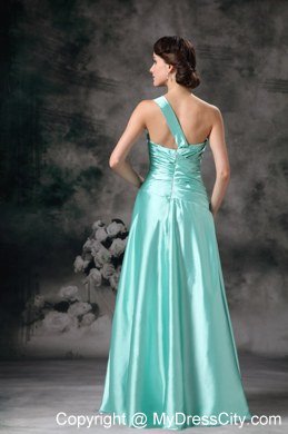 Cheap Apple Green One Shoulder Prom Dress with Ruches on Sale