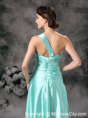 Cheap Apple Green One Shoulder Prom Dress with Ruches on Sale