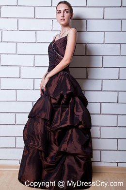 Brown Spaghetti Straps Long Prom Gown with Pick-ups Beading