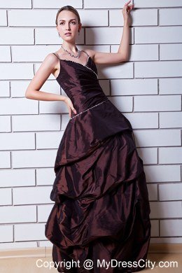 Brown Spaghetti Straps Long Prom Gown with Pick-ups Beading