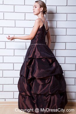 Brown Spaghetti Straps Long Prom Gown with Pick-ups Beading