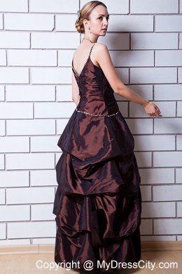 Brown Spaghetti Straps Long Prom Gown with Pick-ups Beading