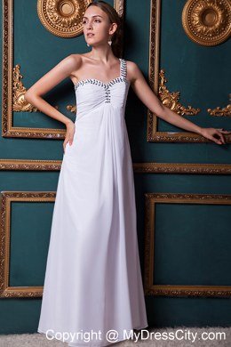 White One Shoulder Floor-length Chiffon Prom Dress with Backless