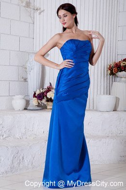 Royal Blue Column Strapless Ruches Prom Dress with Lac-up 2013