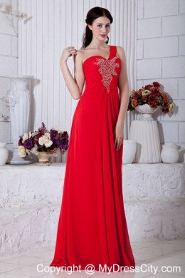 Red Empire One Shoulder Chiffon Prom Dress with Appliques