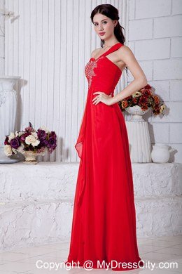 Red Empire One Shoulder Chiffon Prom Dress with Appliques