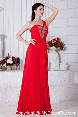 Red Empire One Shoulder Chiffon Prom Dress with Appliques