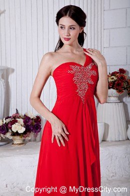 Red Empire One Shoulder Chiffon Prom Dress with Appliques