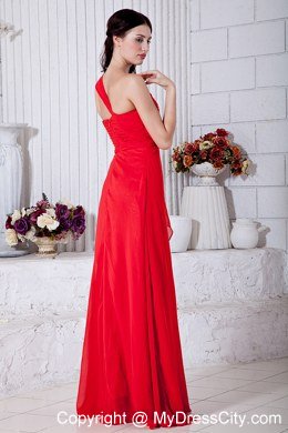 Red Empire One Shoulder Chiffon Prom Dress with Appliques