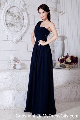 2013 Navy Blue One Shoulder Ruches Long Prom Dress for Girl