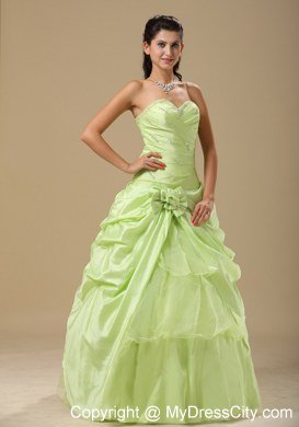 Tailor Made Flowers Sweetheart Beaded Yellow Green Sweet 16 Dresses