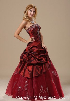 Recommend Strapless Embroidery Flowers Wine Red Quinceanera Dresses