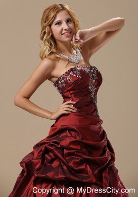 Recommend Strapless Embroidery Flowers Wine Red Quinceanera Dresses