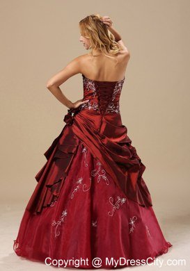 Recommend Strapless Embroidery Flowers Wine Red Quinceanera Dresses