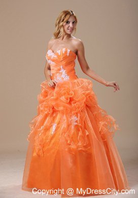 Organza Flowers Appliques Sweetheart Orang Quinceanera Party Dresses